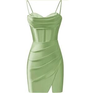 Satin Sage green cocktail party mini dress corset bodice Size 12 Homecoming